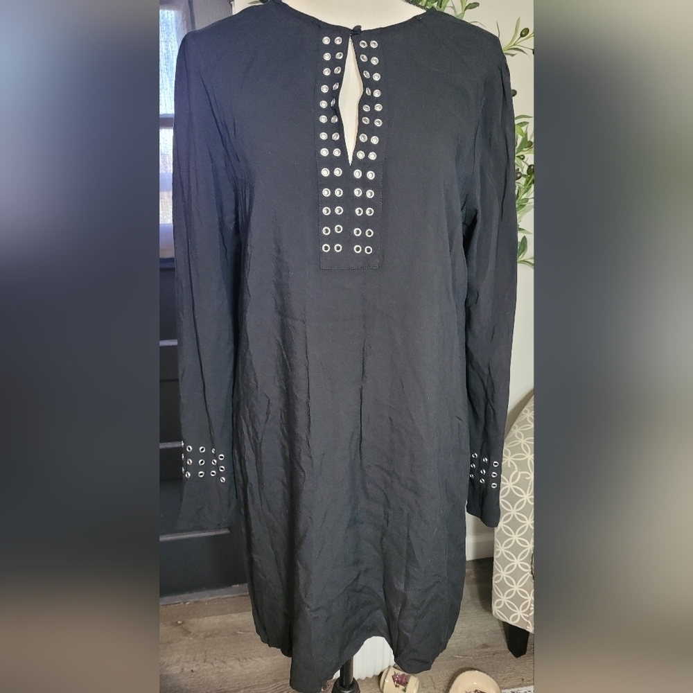 Express Grommet Embellished Black Shift Dress. Medium